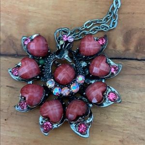 Beautiful pink peacock statement necklace